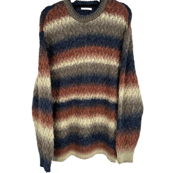Zara Womens Cable Knit Sweater Size L Multicolor Stripes Soft Cozy Fisherman - Picture 1 of 9